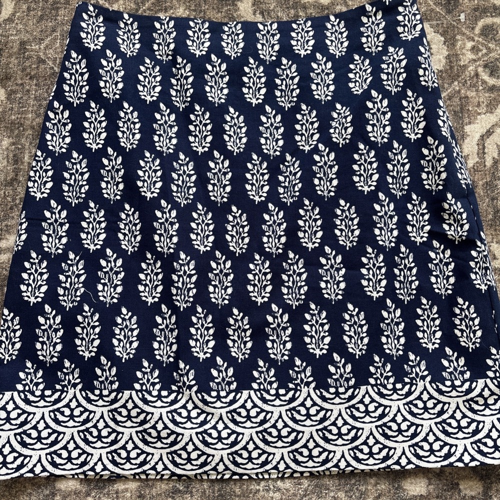 Talbots Botanical Print Pencil Skirt Womens Size 14 Navy Coastal Preppy Floral